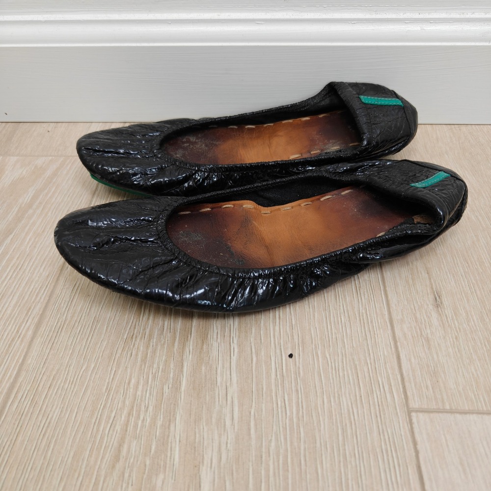 Tieks Womens Ballet Flat 7 Black Crinkled Patent Leather Foldable Classic Core - Picture 5 of 9